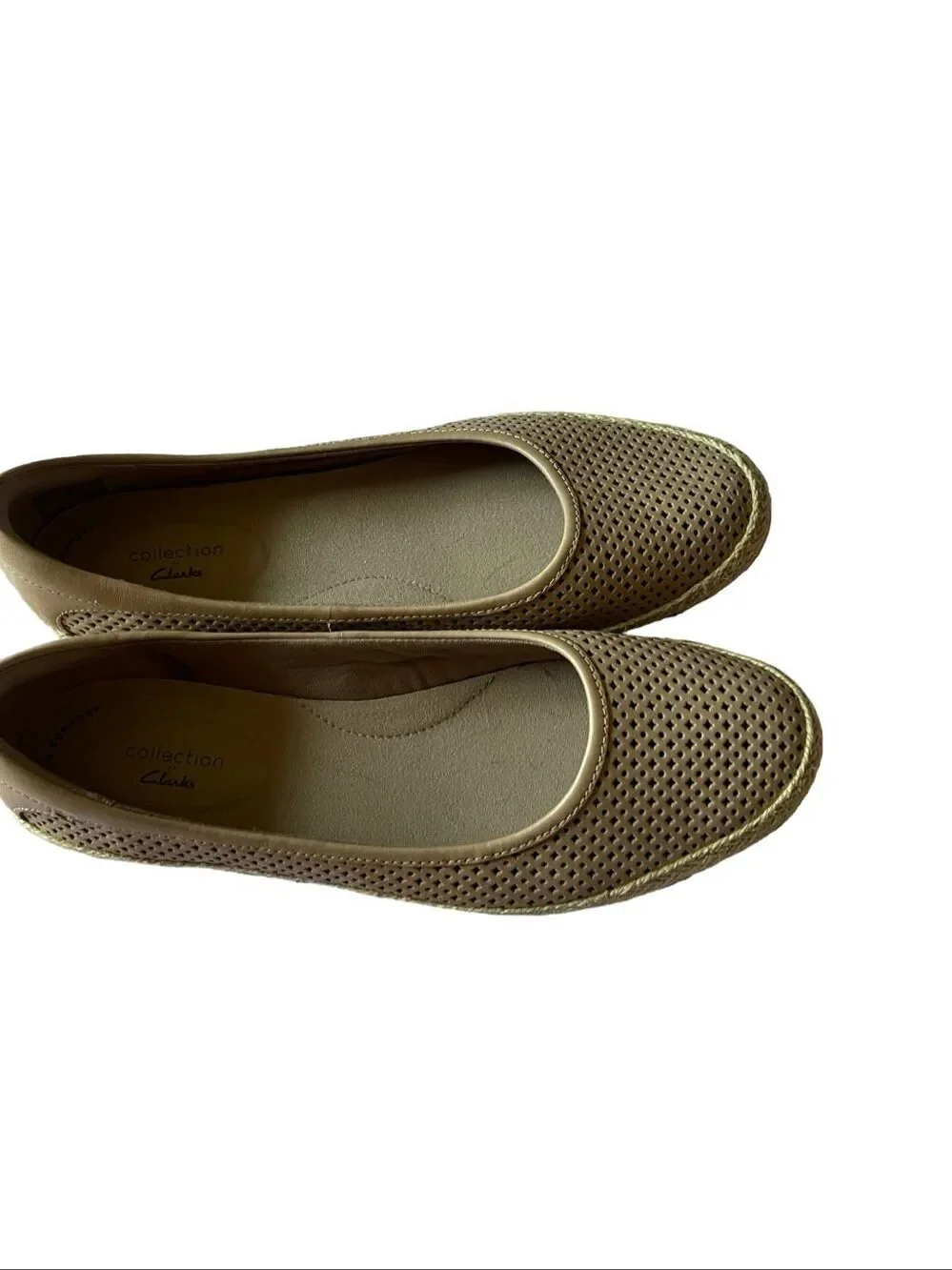 Clarks Womens Tan Danelly Adira Perforated Espadrille Slip On Flats Size 10